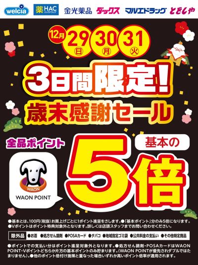 3日間限定!歳末感謝セール実施中!