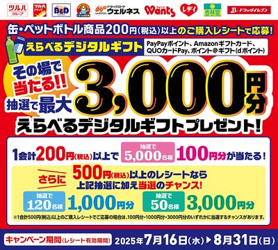 缶・ペットボトル商品ご購入でえらべるデジタルギフトが抽選で当たる!