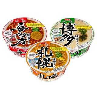 サッポロ一番 旅麺 ・喜多方 醤油ラーメン ・札幌 味噌ラーメン ・博多 高菜豚骨ラーメン