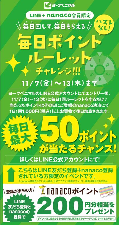 【LINE+nanaco会員限定】毎日ポイントルーレットチャレンジ!!!