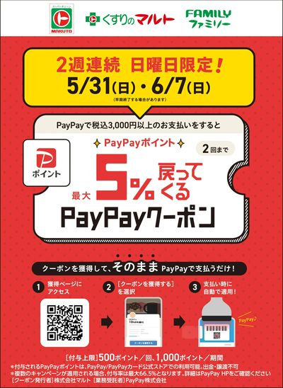 【2週連続 日曜日限定!】PayPayキャンペーン