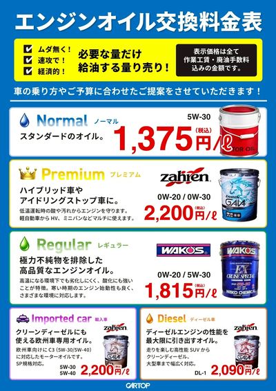 7月3日配信 エンジンオイル交換料金のご案内