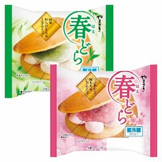春どら(抹茶わらびもち&ミルクホイップ/つぶあん入り桜もち)