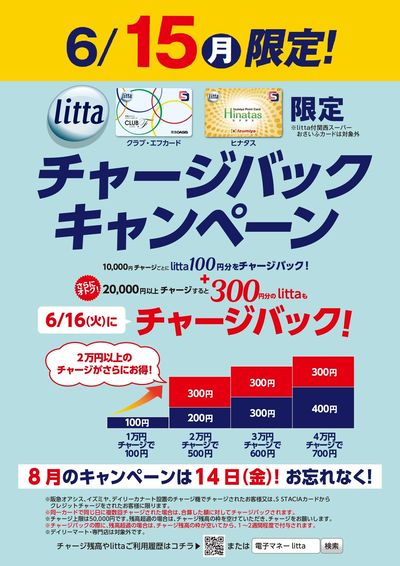 6月15日(月)litta限定チャージバックキャンペーン!