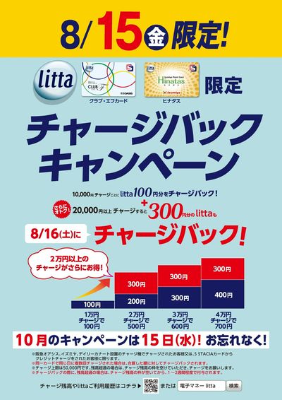 8月15日(金)litta限定チャージバックキャンペーン!