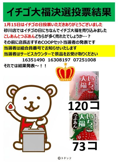 砂川店イチゴ大福投票結果