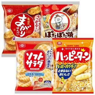 亀田のまがりせんべい(まろやか醤油味)/ぽたぽた焼/ソフトサラダ/ハッピーターン