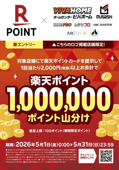 【楽天ポイント】1,000,000ポイント山分けキャンペーン(進呈上限100ポイント)