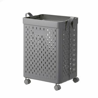 折りたためるキャスター付 ランドリーバスケット グレー