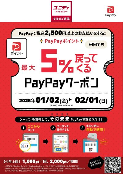 PayPayクーポン最大5%戻ってくる!