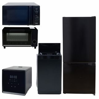 【設置なし】冷蔵庫+洗濯機+レンジ+炊飯器+トースター ブラック