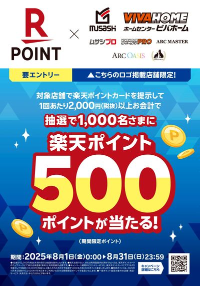 抽選で楽天ポイントが1,000名様に500ポイント当たる!!