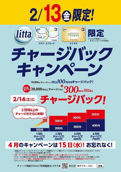 2月13日(金)litta限定チャージバックキャンペーン!