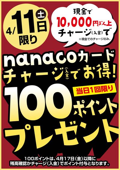 4/11はnanacoカードチャージでお得!