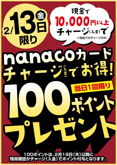 2/13はnanacoカードチャージでお得!