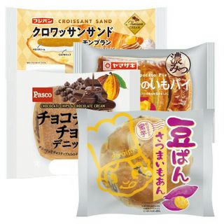 クロワッサンサンドモンブラン/濃みつ紅はるかのいもパイ/チョコチップチョコデニッシュ/豆ぱんさつまいもあん