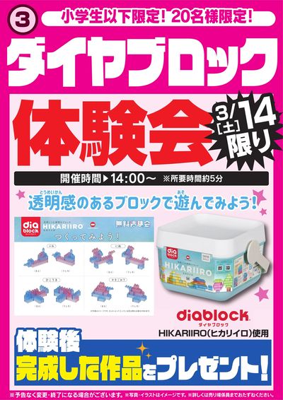 ダイヤブロック体験会 3/14限り