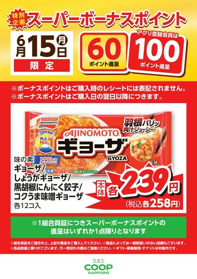 6月15日スーパーボーナスポイント餃子各種