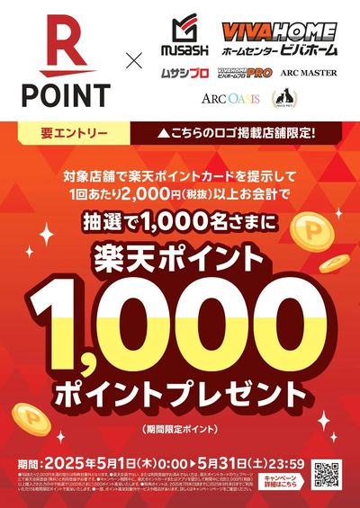抽選で楽天ポイント1,000ポイントプレゼント!!