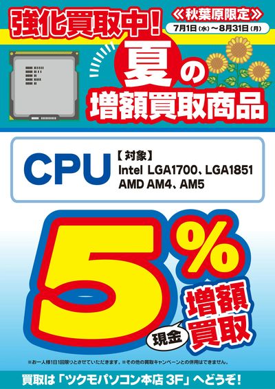 強化買取中!夏の増額買取商品「CPU」