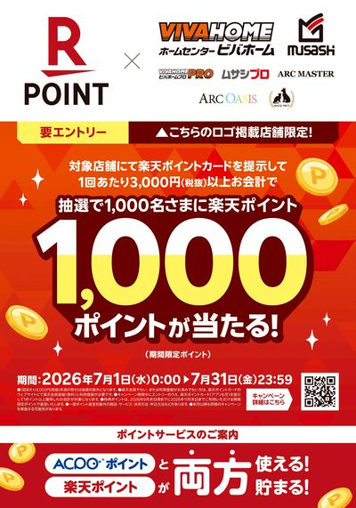 【楽天ポイント】抽選で1,000名さまに楽天ポイント1,000ポイントが当たる!(期間限定ポイント)