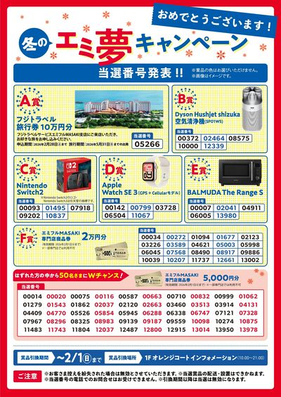 冬のエミ夢キャンペーン当選発表