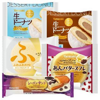 生ドーナツ(ミルクホイップ/生チョコホイップ)/ふわふわスフレ(ホイップカスタード)/あんバタースフレ/レーズンサンド