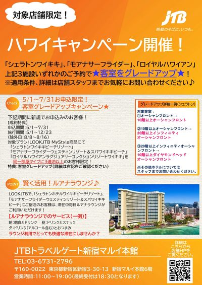 ハワイキャンペーン開催!対象の施設に3連泊以上で客室グレードアップのキャンペーンを開催♪