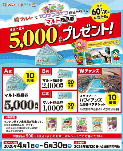 マルトでマンナンライフ商品を買って抽選で最大マルト商品券5,000円分プレゼント!