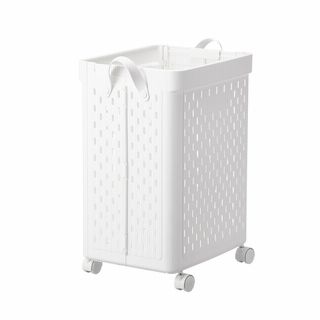 折りたためるキャスター付 ランドリーバスケット ホワイト