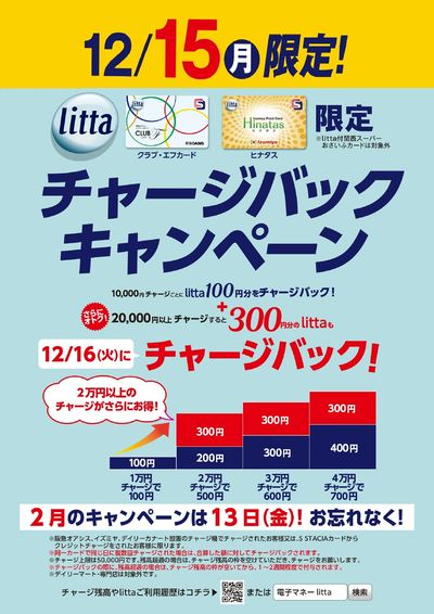 12月15日(月)litta限定チャージバックキャンペーン!