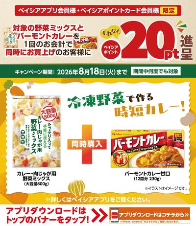 ベイシアアプリ・ポイントカード会員様限定 対象の冷凍野菜・カレー同時購入でベイシアポイント進呈
