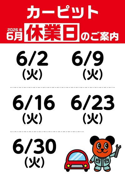6月 カーピット定休日
