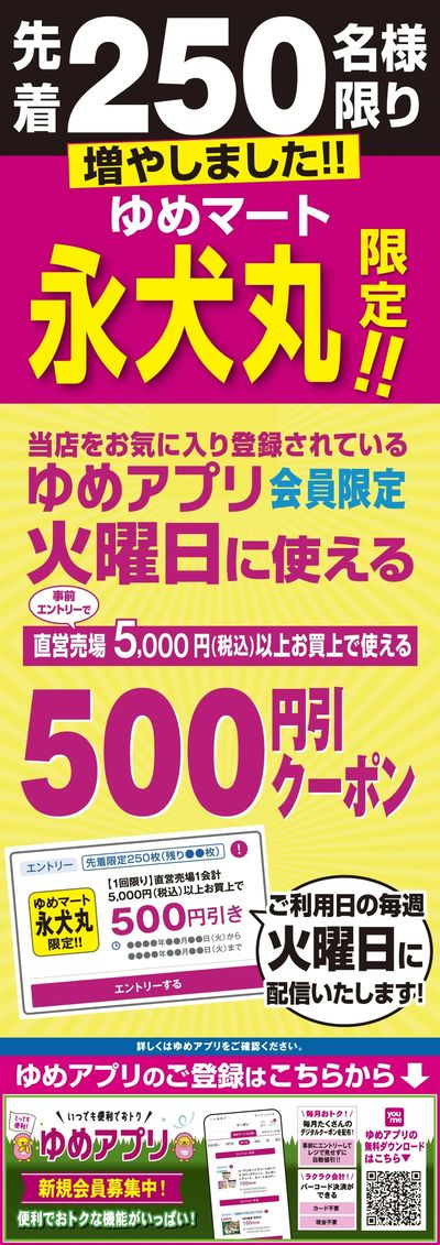 永犬丸限定 500円引クーポン