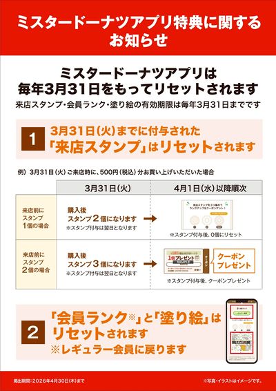 ミスタードーナツアプリ特典に関するお知らせ