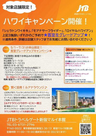 ハワイキャンペーン開催!対象の施設に3連泊以上で客室グレードアップのキャンペーンを開催♪