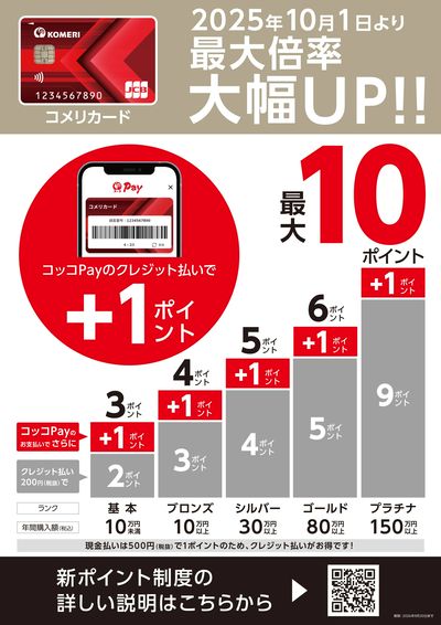 コメリカード 2025年10月1日より最大倍率大幅UP!!