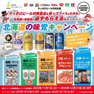 北海道の味覚キャンペーン!対象商品を買ってマイルをためて北海道の名産品をもらおう!